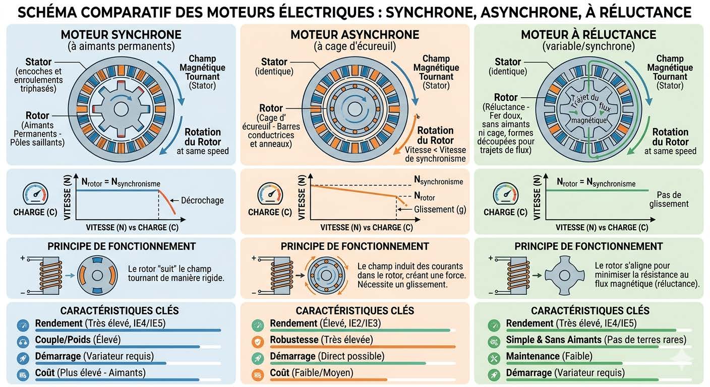 schéma comparatif moteurs électriques voiture