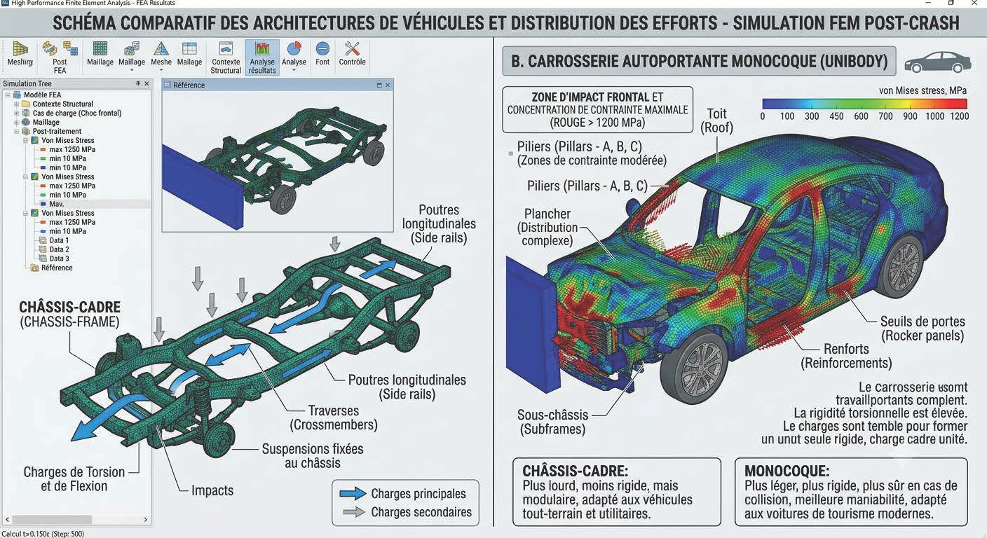 Simulation numérique par éléments finis d'une carrosserie automobile lors d'un crash-test virtuel