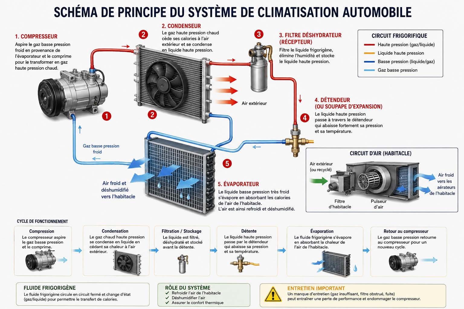 schéma de principe climatisation voiture fonctionnement entretien
