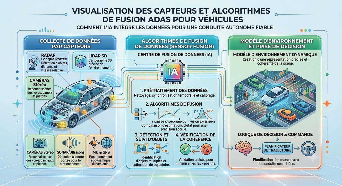 Schéma de l'ingénierie ADAS et fusion de capteurs pour le véhicule autonome