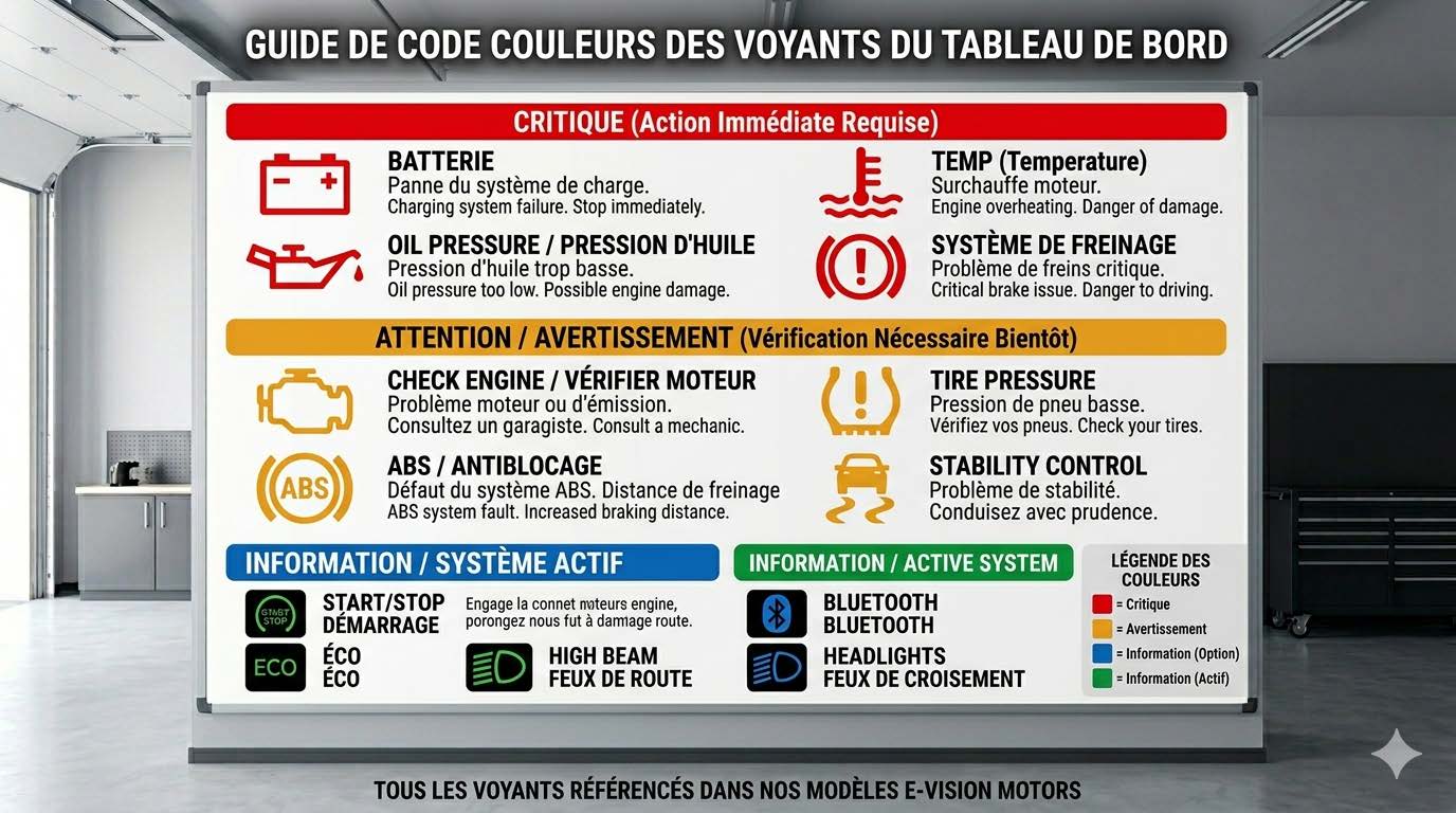 code couleurs voyants tableau de bord voiture