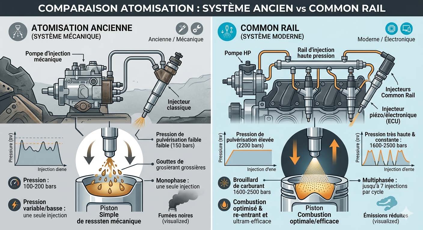 Atomisation ancienne vs système common rail