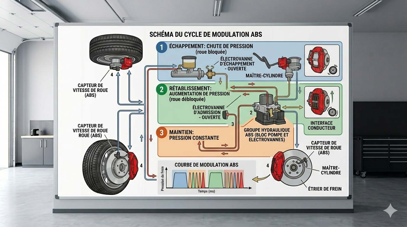 Cycle de modulation du système de freinage ABS