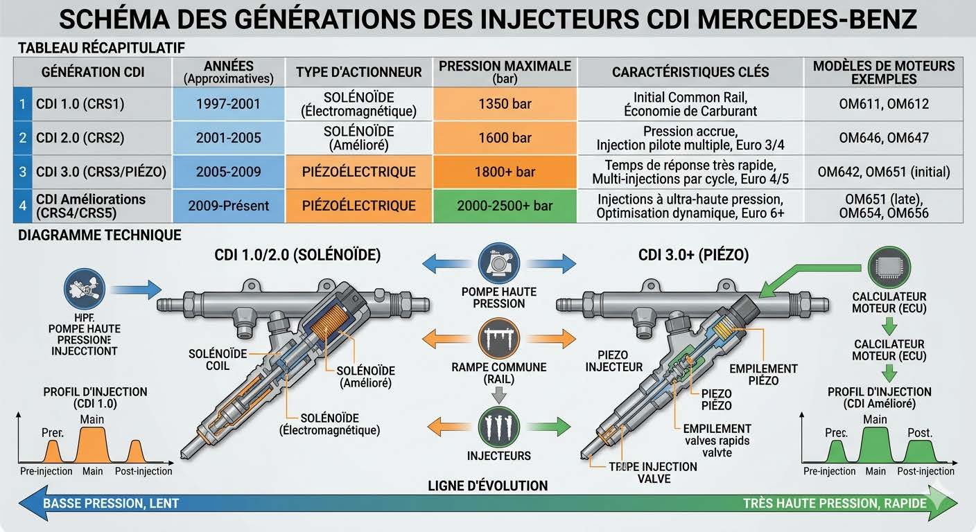 comment fonctionne l'injection CDI sur les Mercedes : les générations des injecteurs CDI
