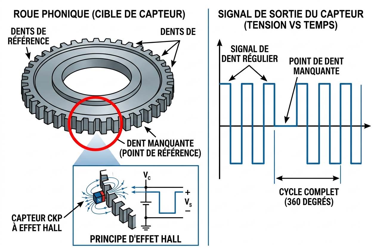 Fonctionnement de la roue phonique : à quoi sert le capteur CKP sur un moteur 
