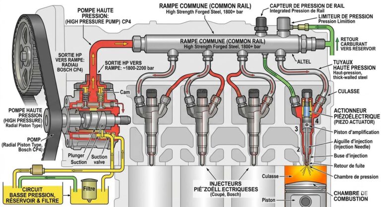 système common rail diesel fonctionnement rampe haute pression injecteurs moteur