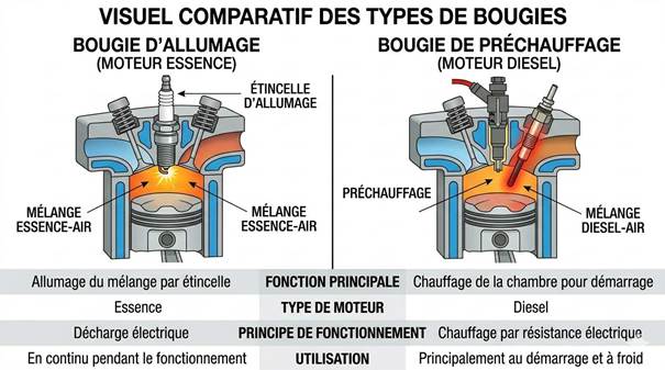 Comparatif bougie d'allumage vs bougie de préchauffage