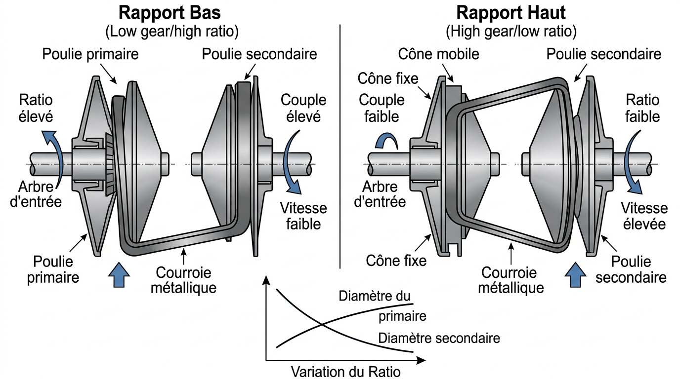 Boite de vitesse automatique cvt : les composantes d'une CVT