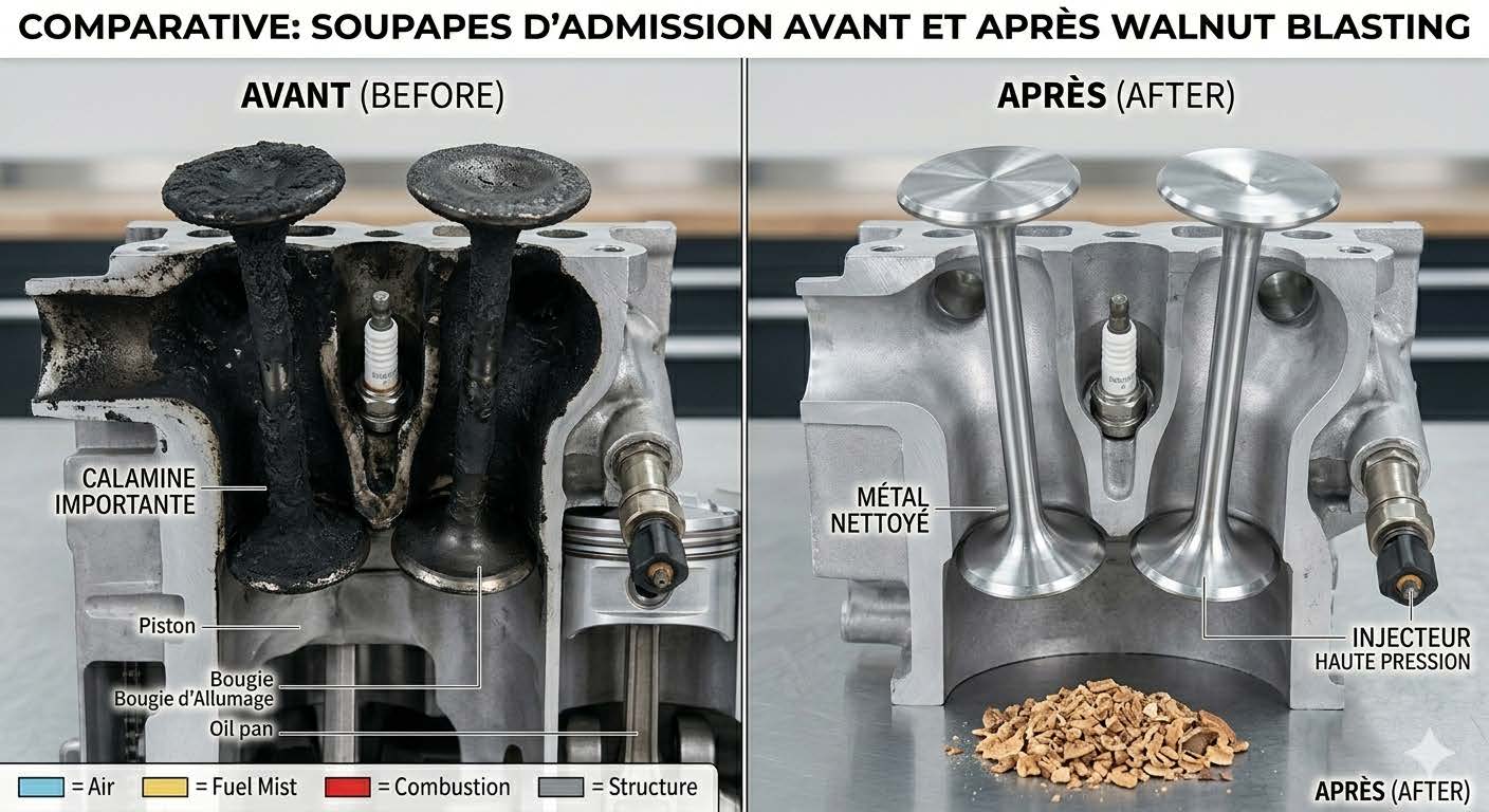 comment fonctionne l'injection directe essence sur une voiture : comparatif des soupapes Avant/Après nettoyage
