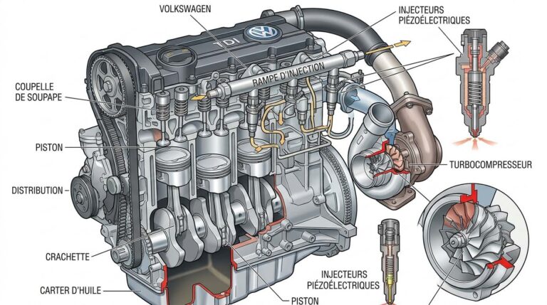 moteur TDI Volkswagen fonctionnement injection common rail turbo géométrie variable