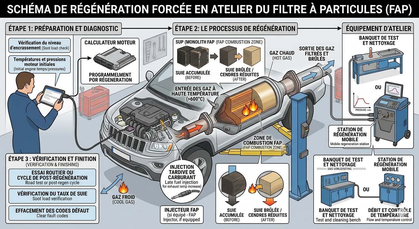 comment fonctionne le filtre à particules FAP diesel : régénération forcée