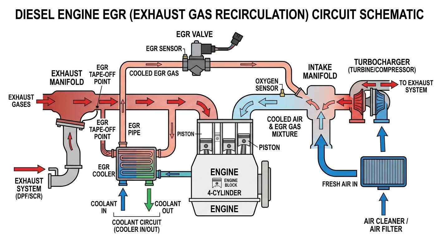Comment nettoyer une vanne EGR encrassée : schéma de circuit