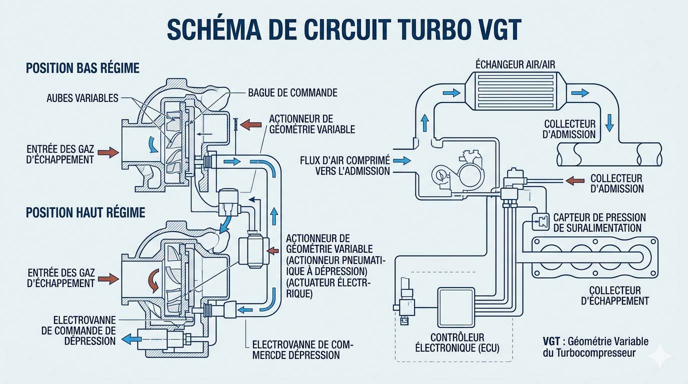 Comment fonctionne le moteur TDI Volkswagen : schéma de circuit VGT