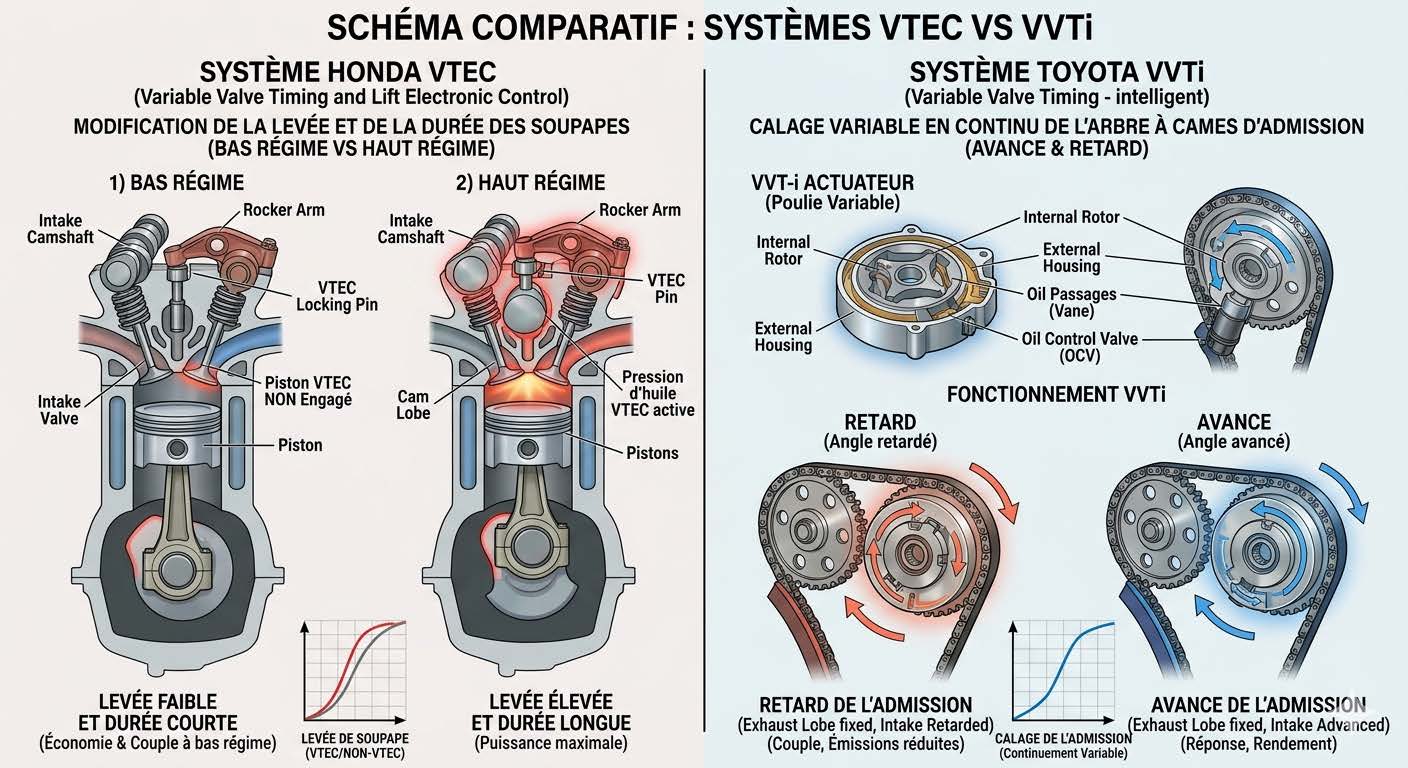 quelle est la différence entre le VTEC et le VVTi : schéma comparatif