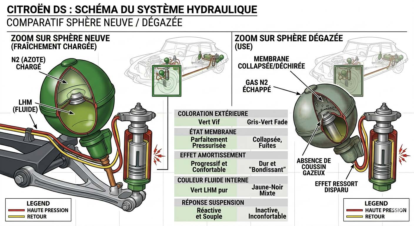 Comment fonctionne la suspension hydropneumatique Citroën : schéma du système hydraulique