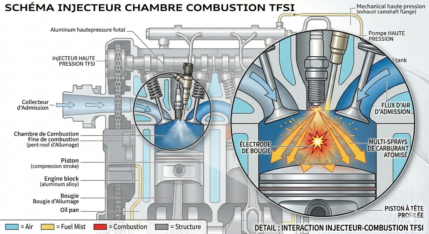comment fonctionne l'injection directe essence sur une voiture : Schéma de principe TFSI