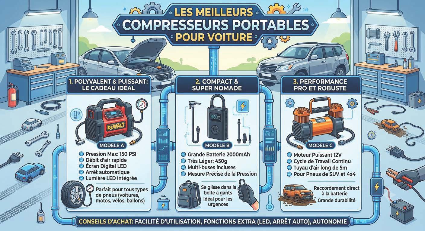 You are currently viewing 7 Meilleurs Compresseurs Portables pour Voiture en 2026