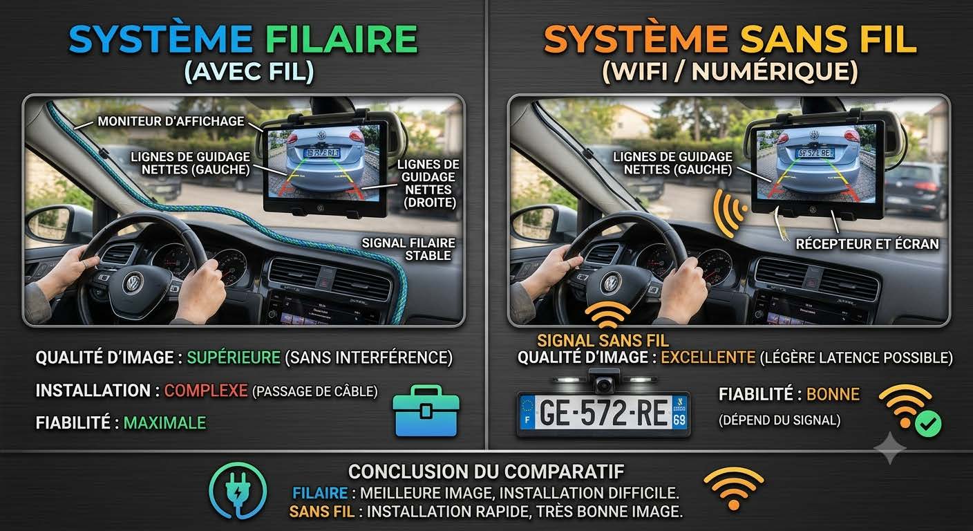 Comparatif caméra de recul filaire et sans fil