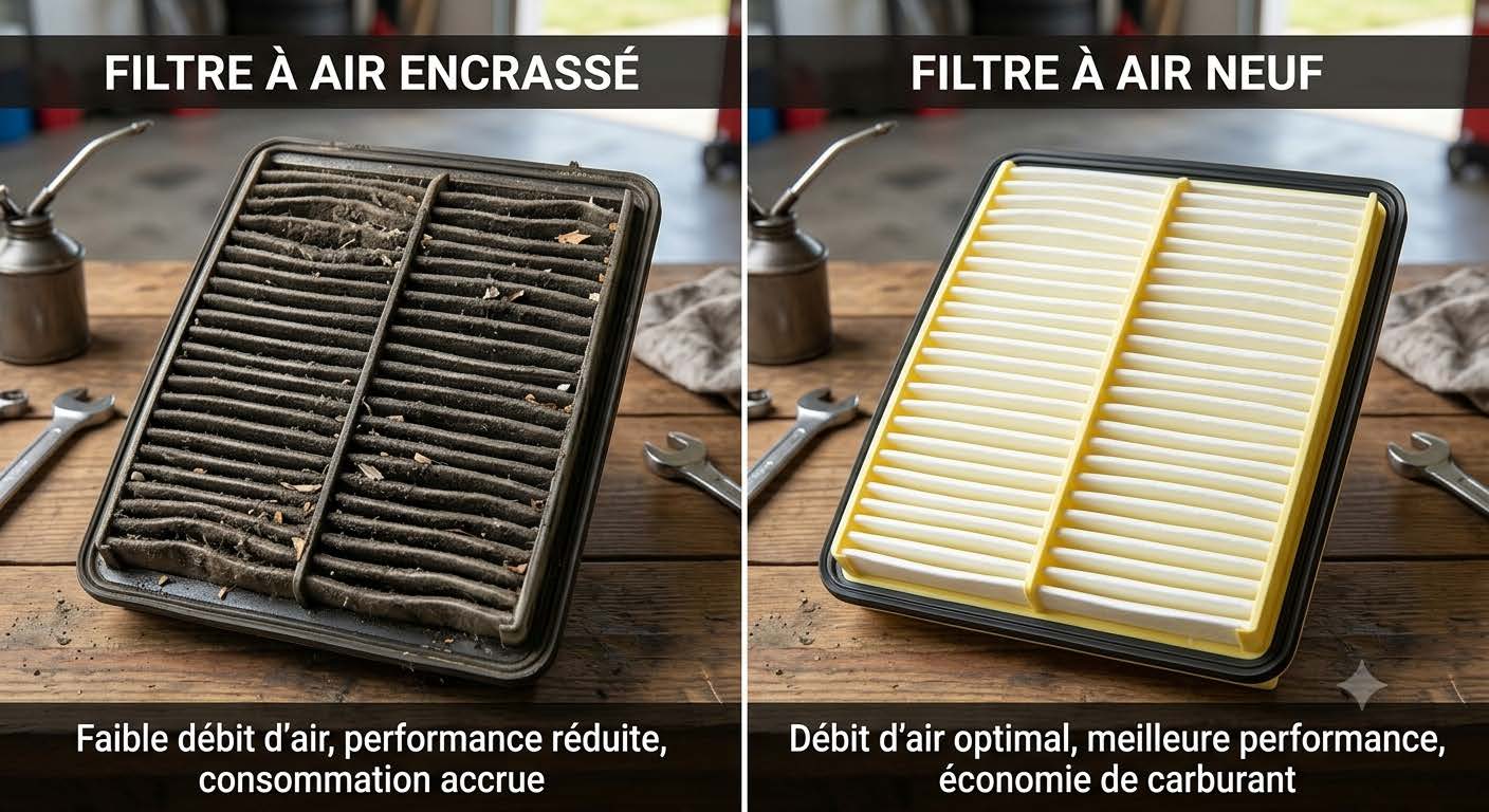 Filtre à air encrassé comparé à un filtre neuf