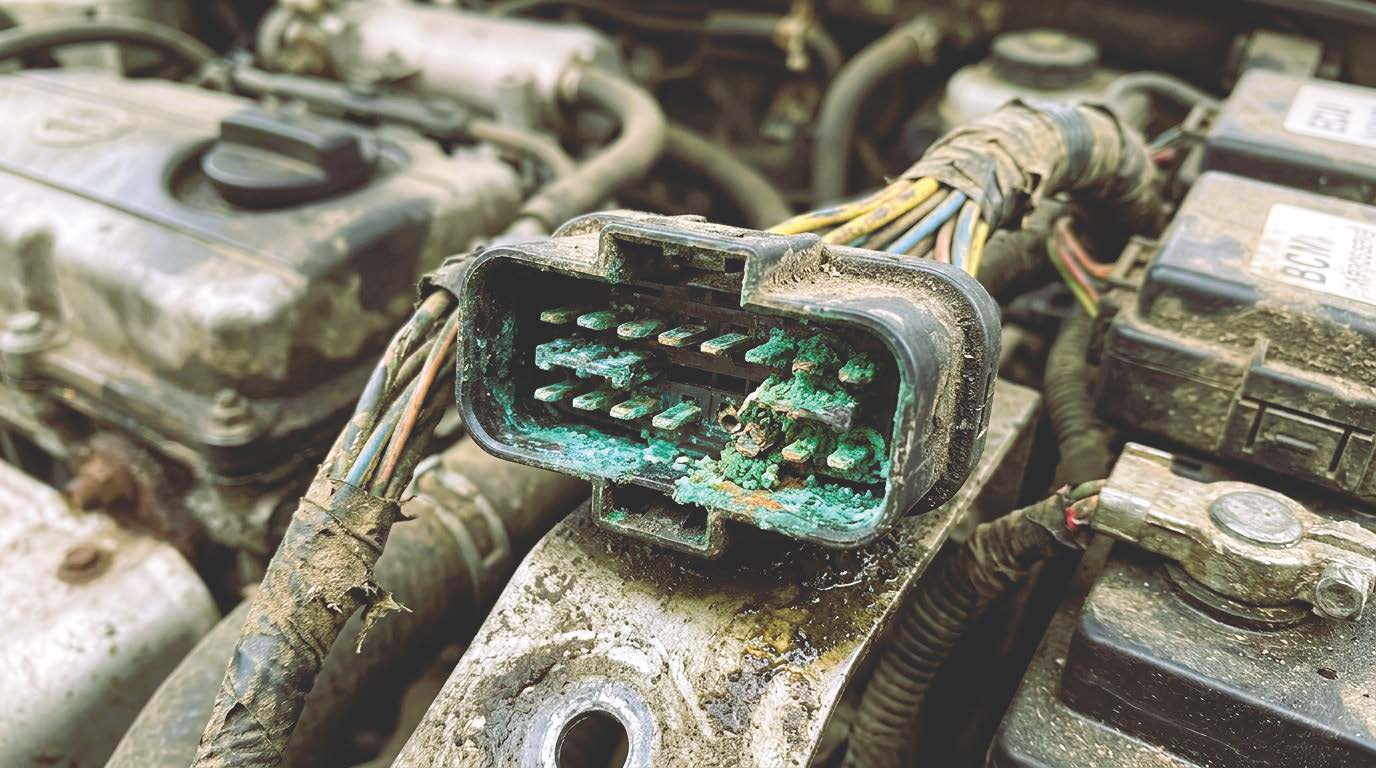 corrosion de contact sur un connecteur de faisceau CAN.