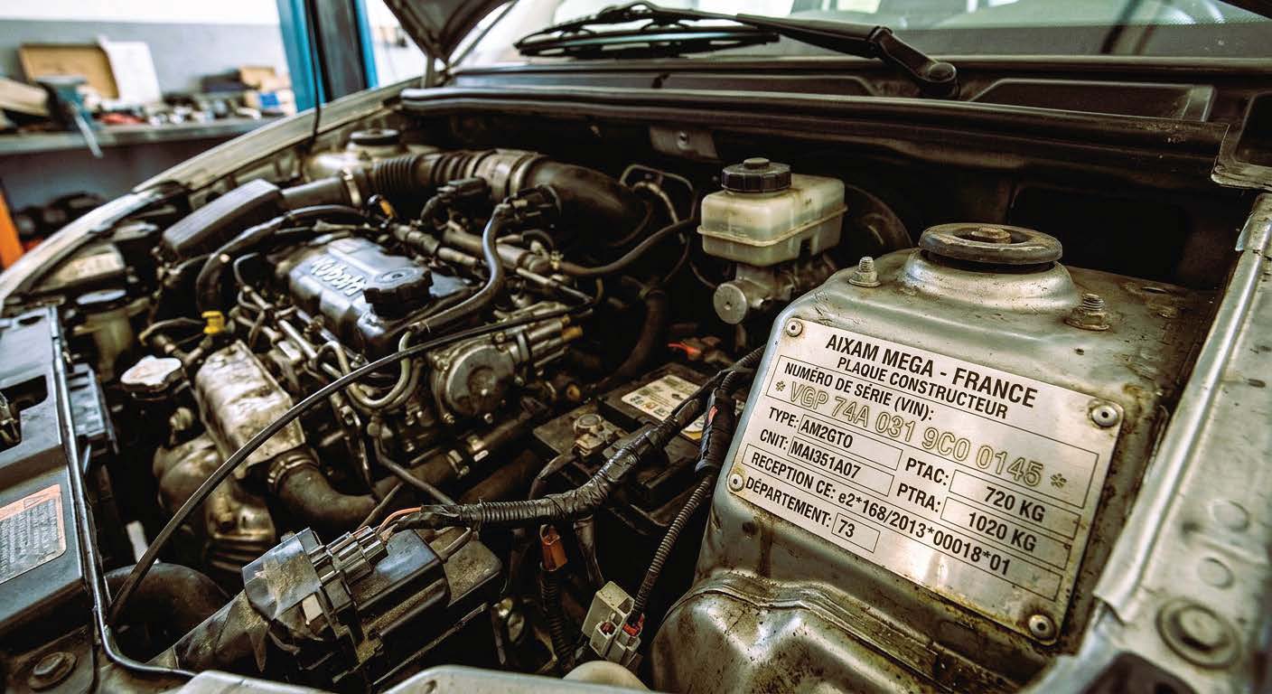 Plaque constructeur d’une voiture sans permis avec numéro de série