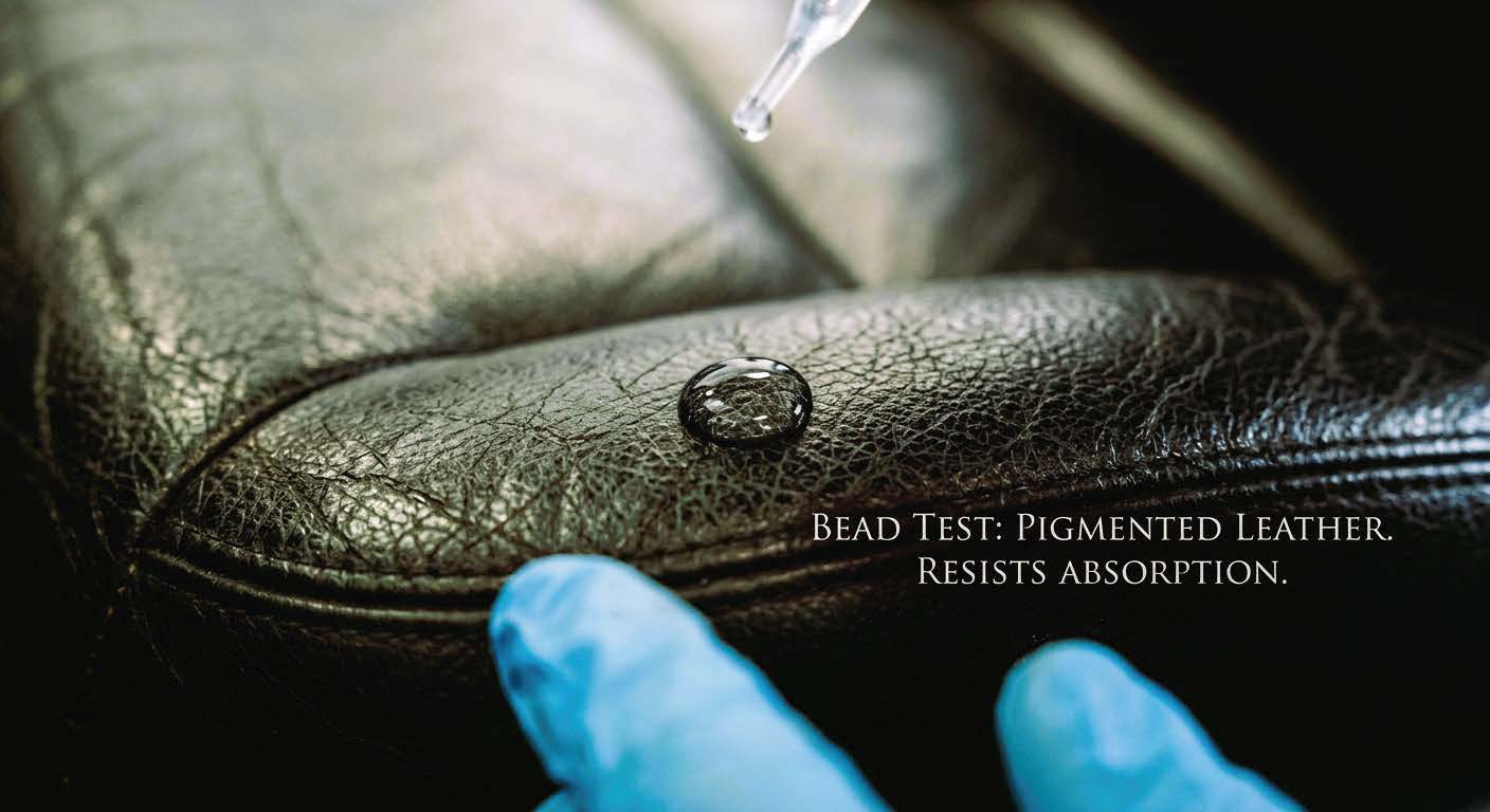 Test de la goutte d’eau pour identifier un cuir pigmenté sur siège de voiture